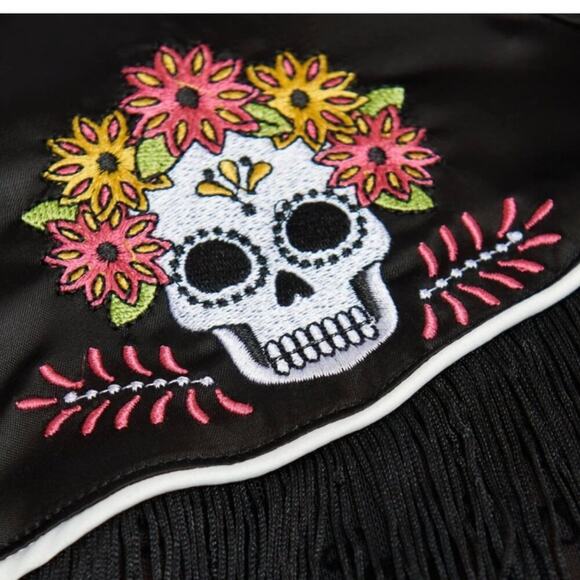 Unique Vintage 1950s Black Flocked  Dia De Los Muertos Duster Sz #3 M #50 - Picture 5 of 12